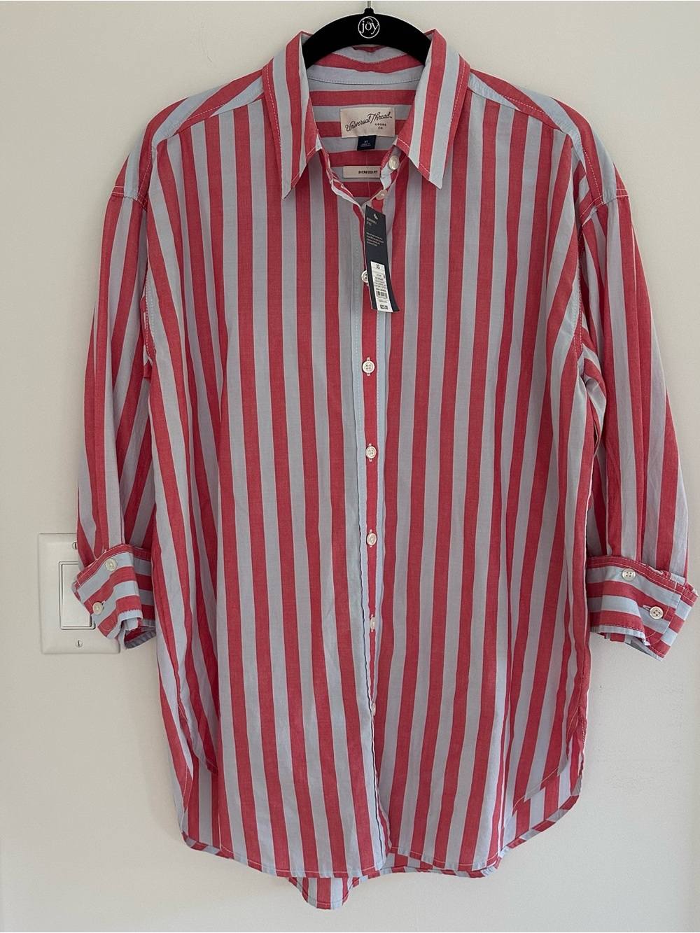 Universal Thread Red & Light Blue Vertical Stripe Button-Down Shirt